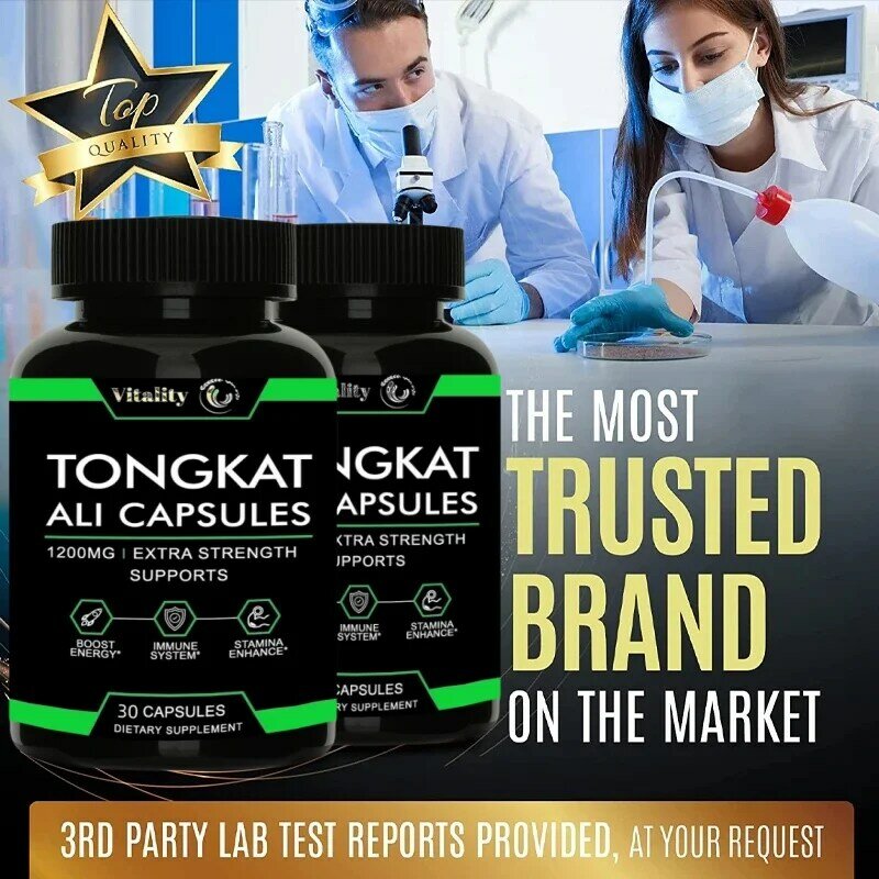 ยาแคปซูลสารสกัดจาก Tongkat Ali ขนาด Vitality1200มก. สำหรับผู้ชายอาหารเสริมเพิ่มพลังงานชนิดทนทานไม่มีความเหนื่อยล้ากระตุ้นอารมณ์ปรารถนา