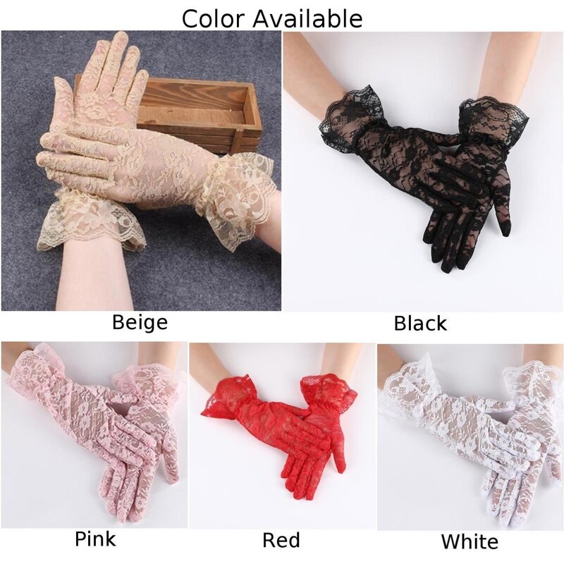 Lace Mesh Wedding Multicolor Gloves Women Elegant Stretch Tulle Full Finger Mittens Evening Dress Party Ladies Sunscreen Gloves