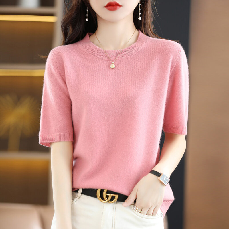 2022 New Knitted Women's Sweater Pullover Round Neck Autumn Summer Basic Cashmere Plus Size Slim Fit High Quality SolidColor Top