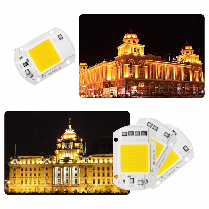 Chip de lámpara LED COB de 10W, 20W, 30W, 40W, 50W, CA 220V, IC inteligente, cuentas LED DIY para proyector, blanco frío y blanco cálido, 2 unids/lote