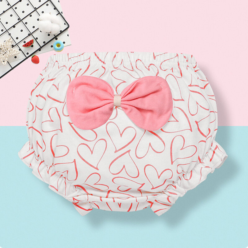 Desenhos animados Bloomers algodão impressão para meninas do bebê, bonito conforto calcinha, rosa bowknot breve, cueca rastejar