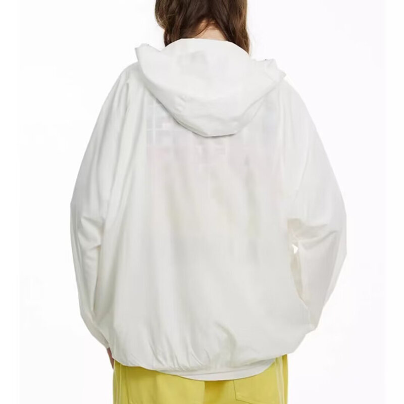 Jaqueta feminina de zíper duplo com capuz, roupa fina com protetor solar, casacos femininos de gelo, secagem rápida, ventilação casual Harajuku, verão