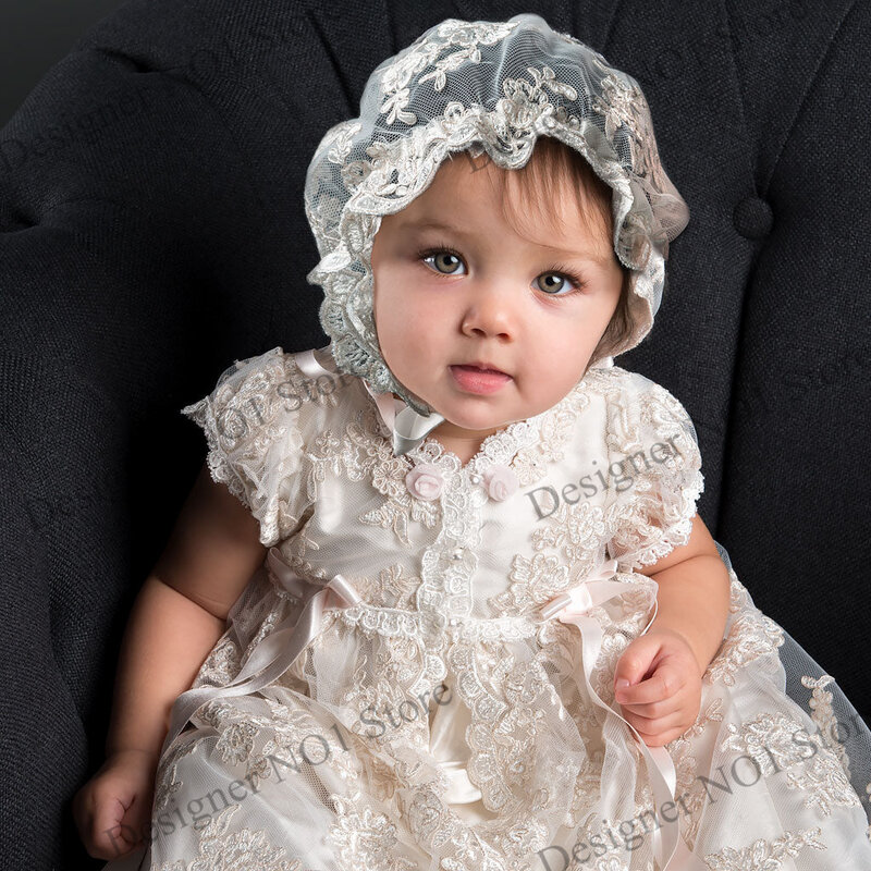 Entzückendes Tauf kleid für Baby Mädchen Blumen mädchen Kleider bestickte Tauf kleider langes Segen kleid