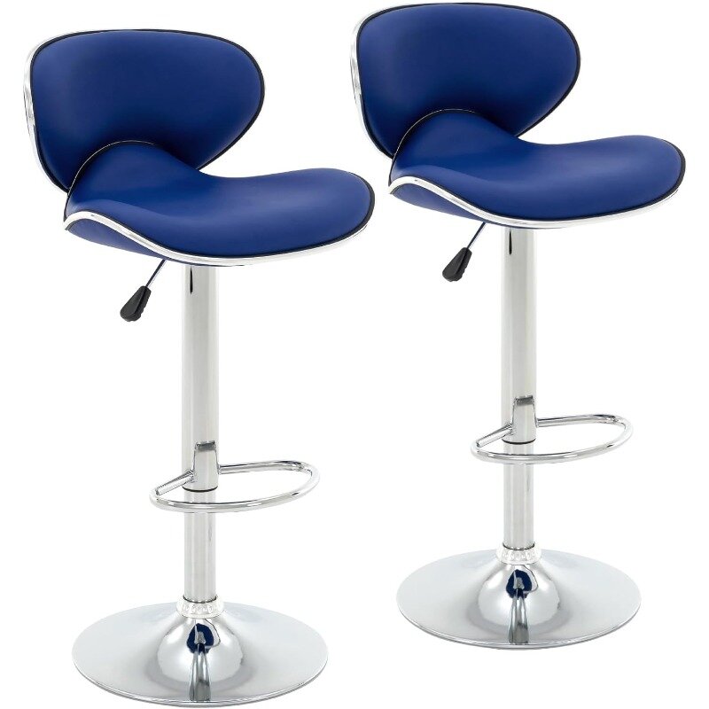 PU Leather Adjustable Bar Stools, Modern Swivel Airlift Barstools with Back, Armless Counter Height Chairs