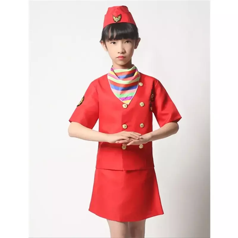 100-160cm dzieci samolot przebranie na karnawał impreza z okazji Halloween stewardessa garnitur fantazyjne mundury pilota komplet odzież sportowa dziewcząt