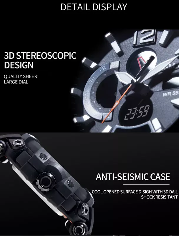 SMAEL Top Brand Luxury Sport Watch Men Digital Watches 5Bar Waterproof Military Dual Display Wristwatches Relogio Masculino 1702