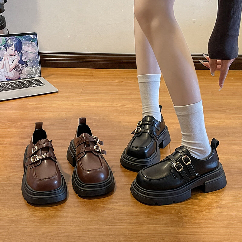 Zapatos planos de goma para mujer, calzado básico de costura, de PU