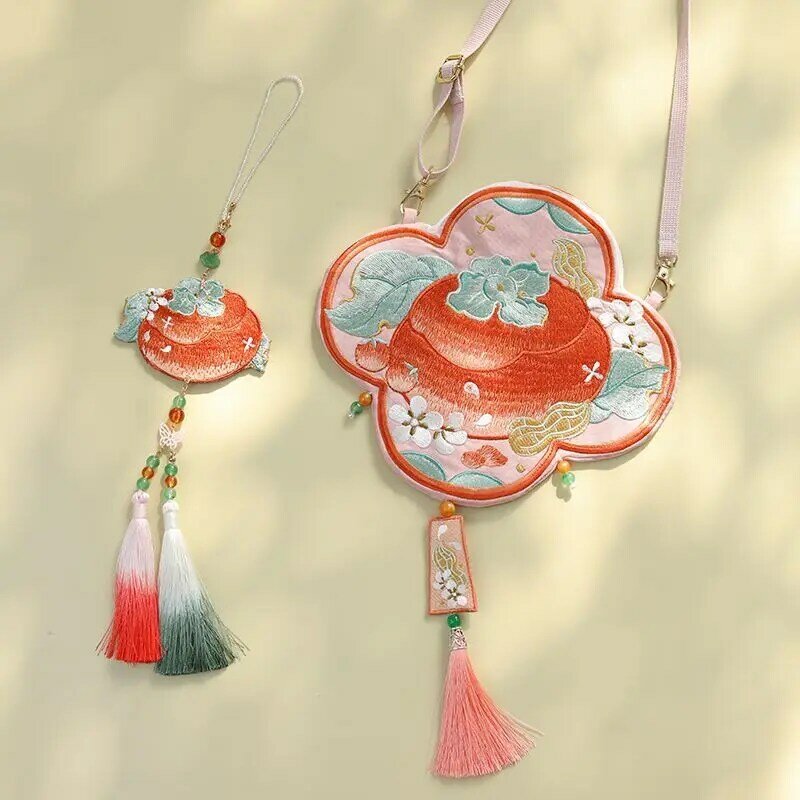 Chinese Stijl Hanfu Persimmon Accessoires Prachtige Tas Voor Dames Kwastjes Hanger Vintage Design Zakje Vriendin Cadeau