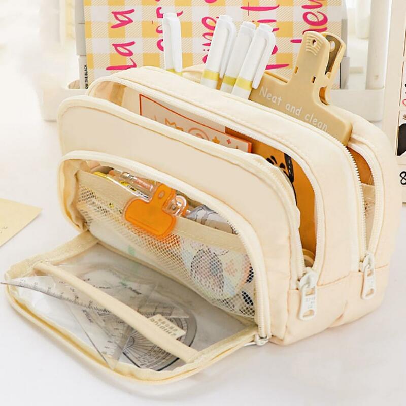 Clear Window Pen Bag Large Capacity Multi-pocket Portable Zipper Boys Students Pencil Stationery Pouch Case School Supplies