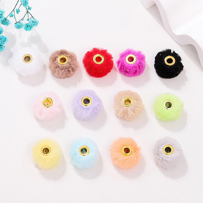 10pcs Fur Covered Ball Beads Straight Hole Charms DIY Pompom Pendant For Jewelry Making Pendant