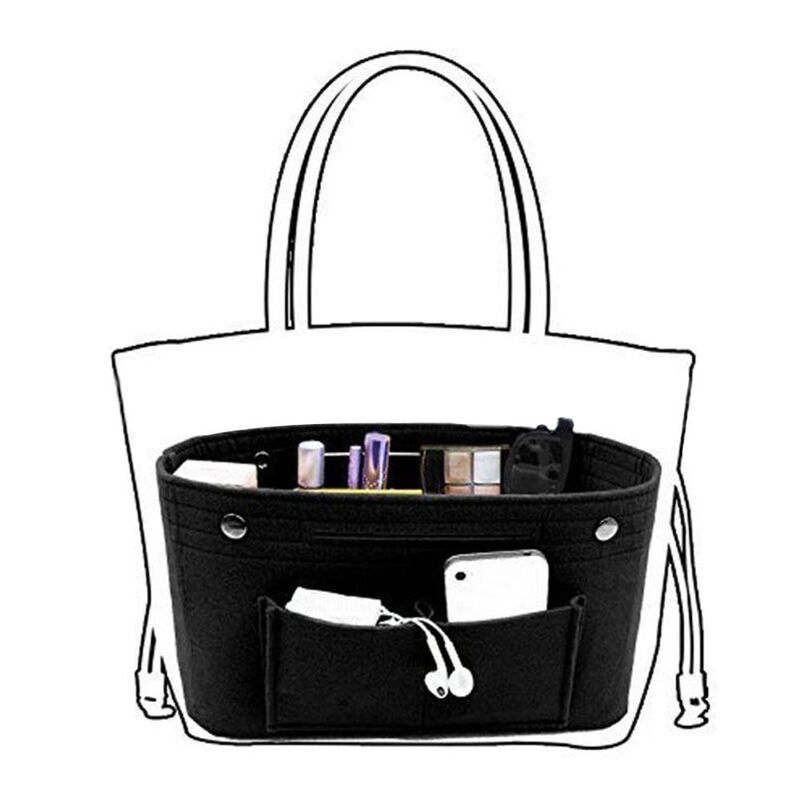 Organizador de maquillaje de alta capacidad para mujer, bolsa de inserción de fieltro para bolso, monedero interior de viaje, bolsas de cosméticos portátiles, se adapta a varias bolsas