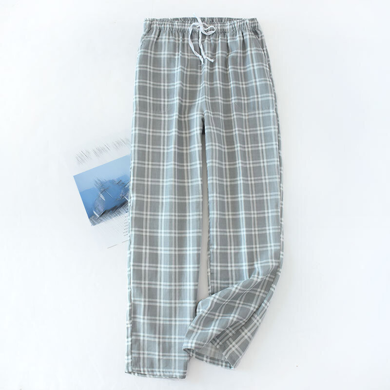 Comfortable Cotton Pajama Bottoms for Men, Loose Fit Elastic Waist Pants, Perfect for Summer Sleepwear, Blue/Grey/Green