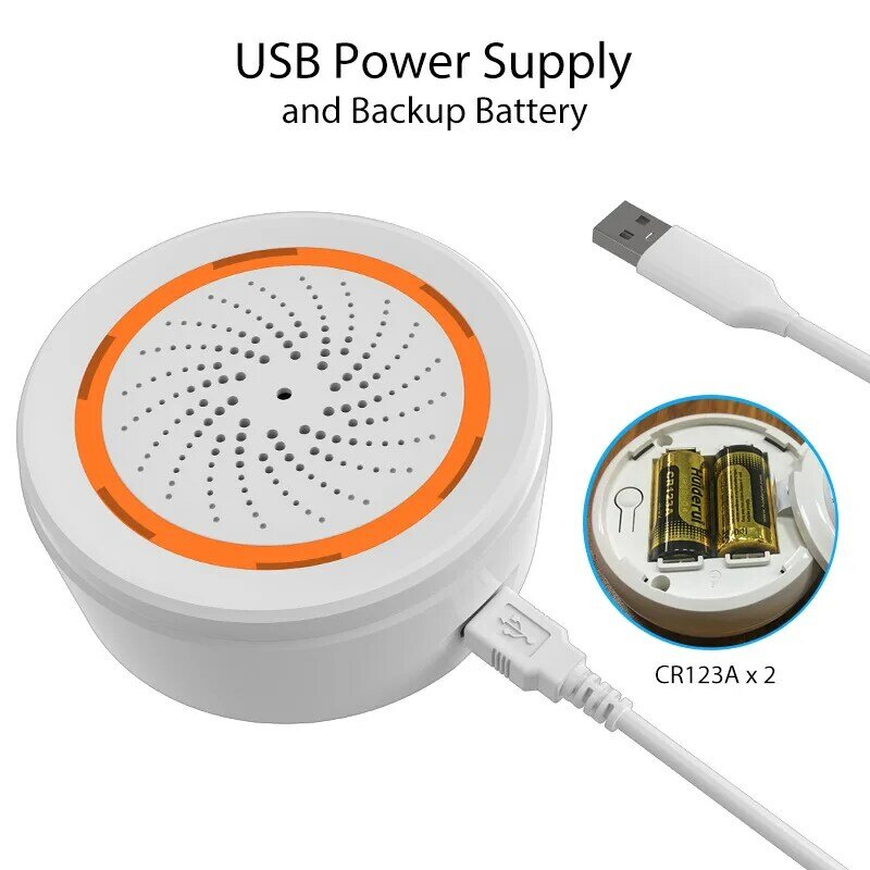 그래피티 와이파이 지그비 지능형 USB 전원 사운드 및 라이트 알람, 온도 및 습도 3 인 1 감지 감지기