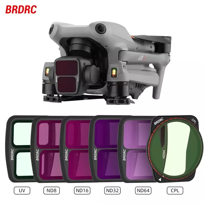 BRDRC Set Filter lensa kamera untuk DJI Air 3 UV/CPL/ND8/16/32 Kit Filter kepadatan netral kaca optik Aksesori Drone
