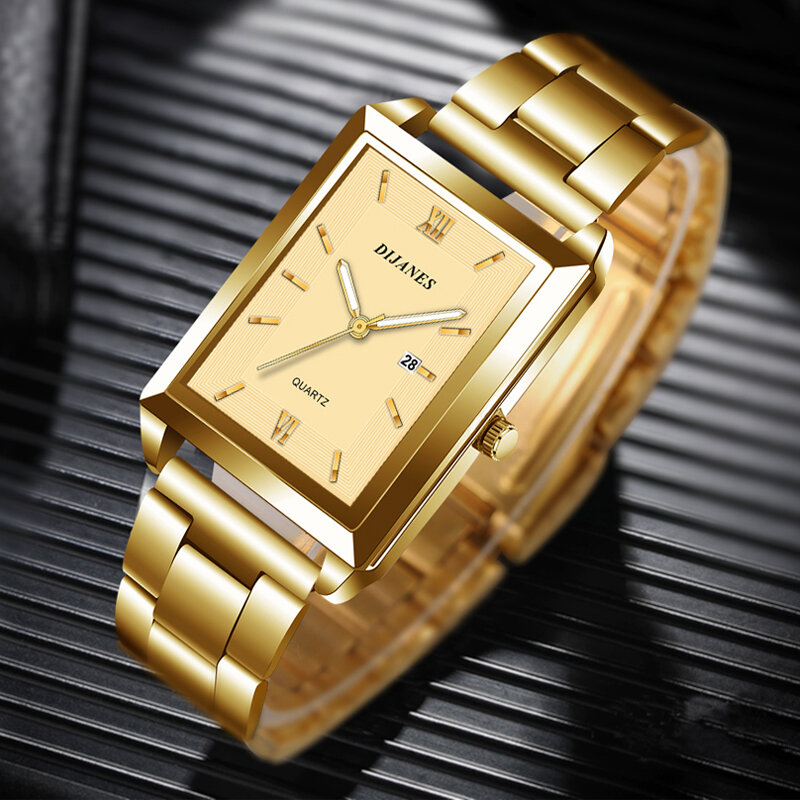 แฟชั่น Mens Business นาฬิกาผู้ชายสี่เหลี่ยมผืนผ้าสแตนเลสสตีลควอตซ์นาฬิกาข้อมือ Casual นาฬิกาหนัง Relogio Masculino