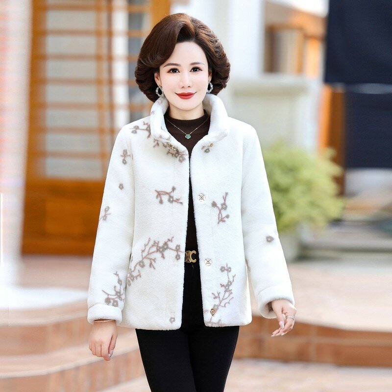 Jackets For Women 2023 Autumn Winter Thickened Standing Collar Middle-aged Mother Warm Coat Faux Fur Coat Jacket