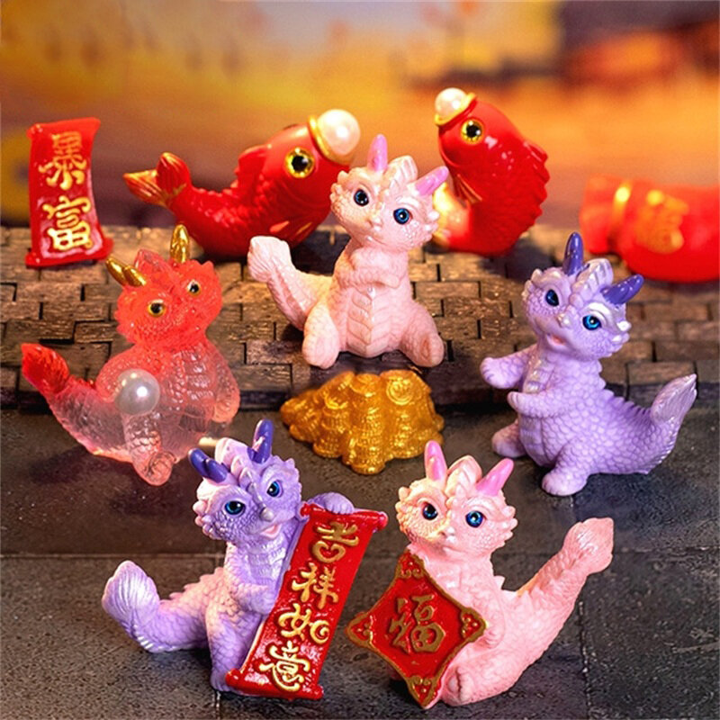 Mini dragão estatueta para Dollhouse, ornamento bonito, brinquedo em miniatura, presentes de ano novo, micro decoração de paisagem, 1pc, 2024