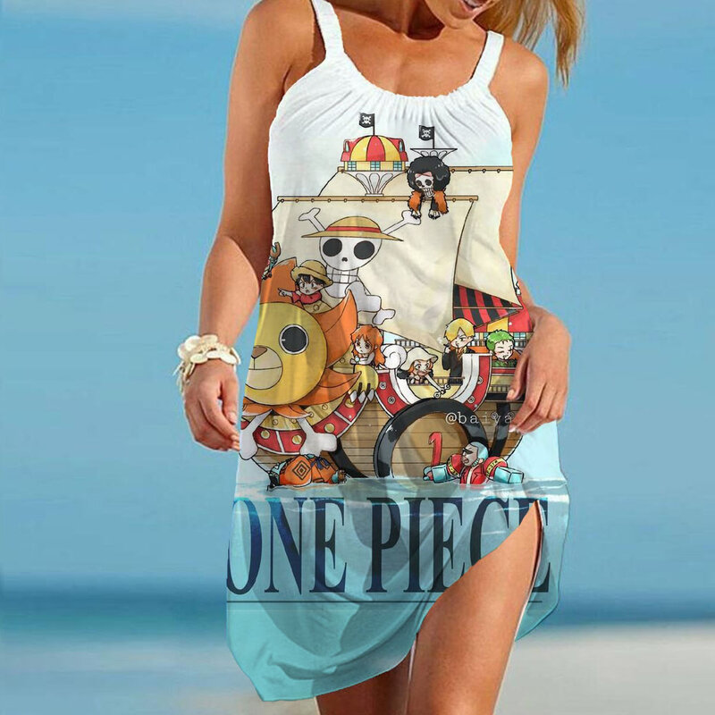 Vestido Boho Beach feminino, vestido Midi sem mangas, streetwear Y2K solto, estilingue sexy, One Piece, vestido de verão, festa de moda, 2024
