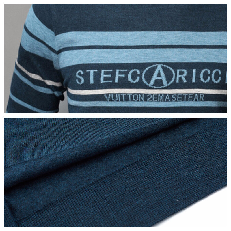 Suéter fino de manga larga con cuello redondo para hombre, ropa interior de tres colores a rayas, ajustado, Otoño, 2023