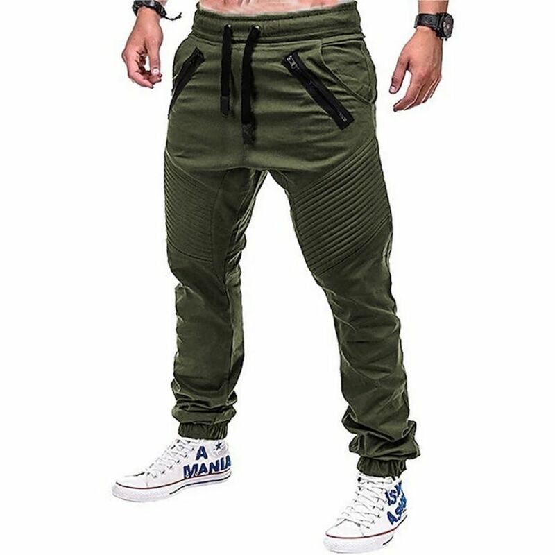 Men's Pure Cotton Workwear Pants, Jogging Pants, Travel Tactics Drawstring Elastic Multiple Pockets, Solid Color Casual Pants