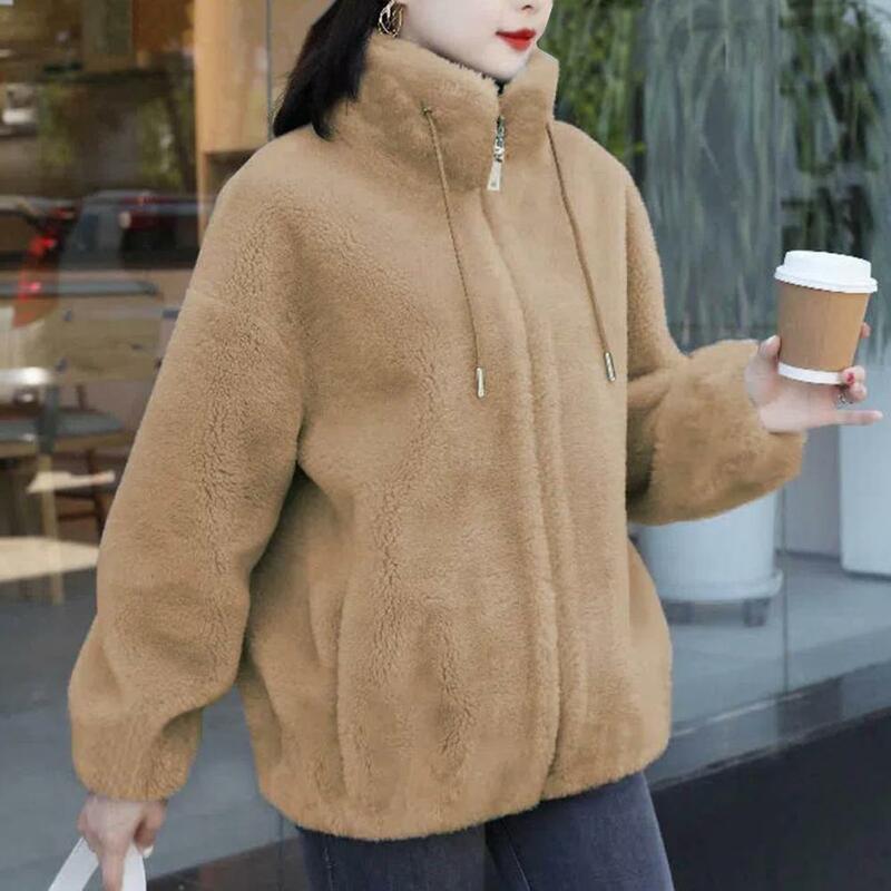Vintage Green Korean Style Short Women Coat Long Sleeve Faux Fur Coat Casual Outerwear Ladies Jacket Elegant Autumn Winter 2021