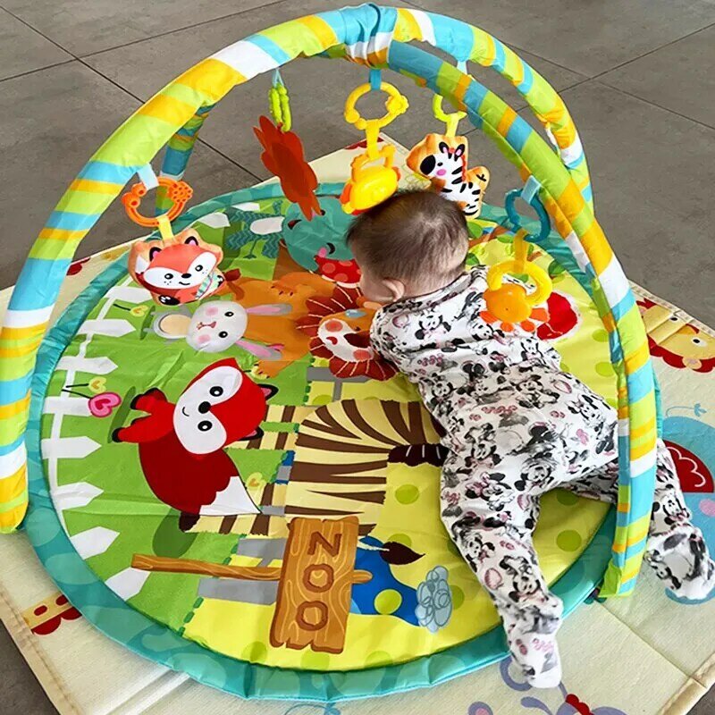 Estera de juego para gimnasio para bebé, marco de Fitness con 5 juguetes desmontables, alfombra de desarrollo de habilidad sensorial para recién nacido