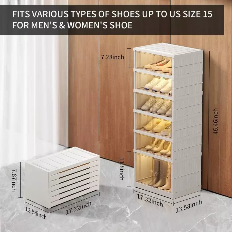 Closet Organization Cabinet, Plastic Shoes Shelf Rack, Easy Assembly Shoe Cabinet with Lids, Foldable Shoe Rack Cabinet