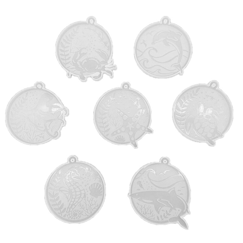7Pcs Ocean Keychain Mold Set Unique Key Chains Pendant Resin Mould Marine Creatures DIY Silicone Molds for Craft Lovers