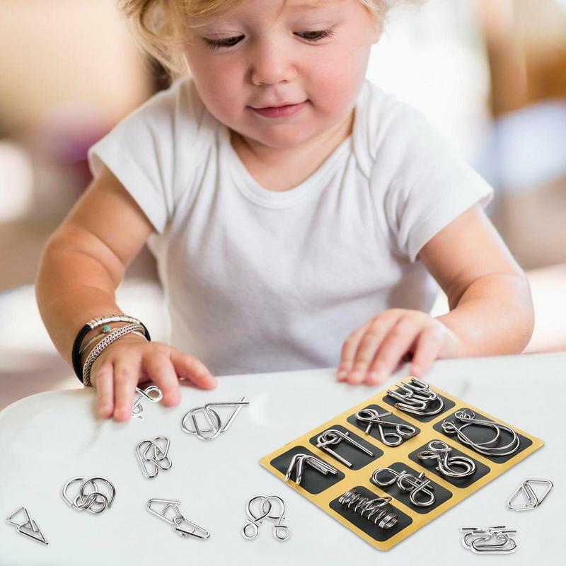 8 pces 3d conjunto de quebra-cabeça de bobina de metal pai-filho interativo handheld disentanglement jogos fivela bloqueio teste de lógica para crianças