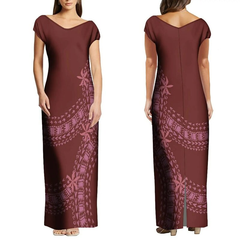 Women'S Summer Short Sleeve Dress Polynesian Tribe Custom Ethnic Dress Party Elegant Slim-Fit Long Dress Free Shipping
