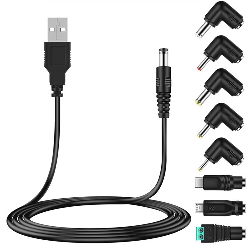 Uniwersalny przewód zasilający USB 5V, kabel zasilający USB do Dc z 8 typami złącz na telefony z androidem, Tablet, Power Bank, Toy