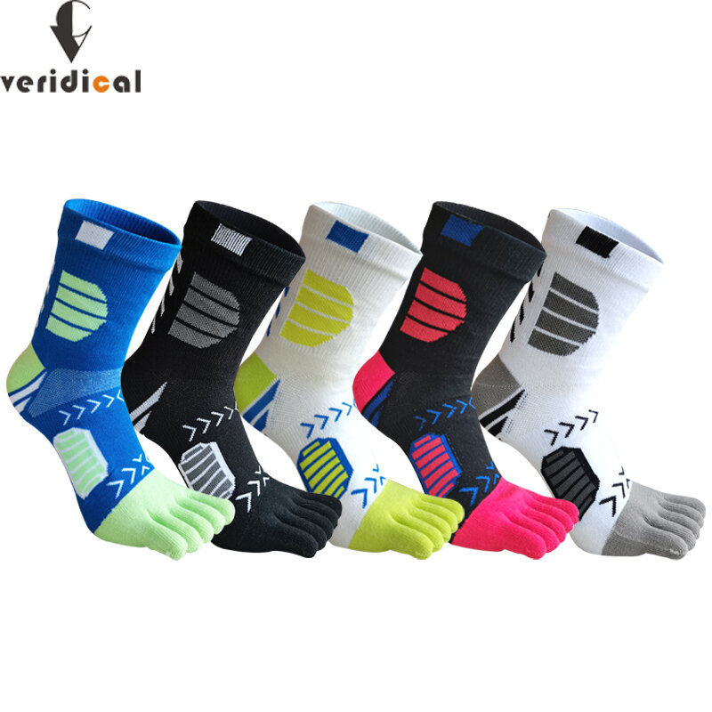 Calcetines deportivos de compresión para dedos de los pies, medias de algodón puro absorbentes de sudor, coloridas para bicicleta, Maratón, Fitness, baloncesto al aire libre, 5 pares