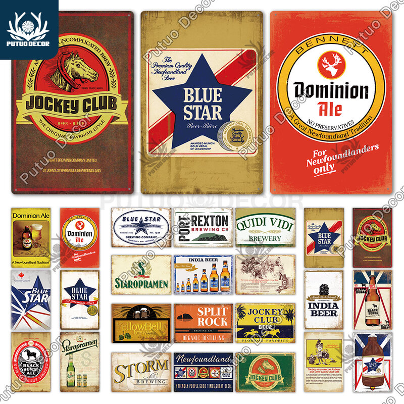 Putuo Decor-Affiche de bière vintage, 18 panneaux, plaque métallique, décoration murale pour la maison, pub, bar, homme diversification, club