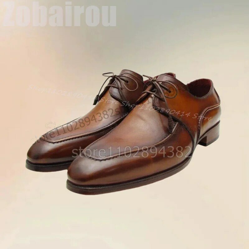 Zapatos Derby con punta cuadrada para hombre, calzado lujoso hecho a mano, con cordones, para fiesta, banquete y oficina, color marrón