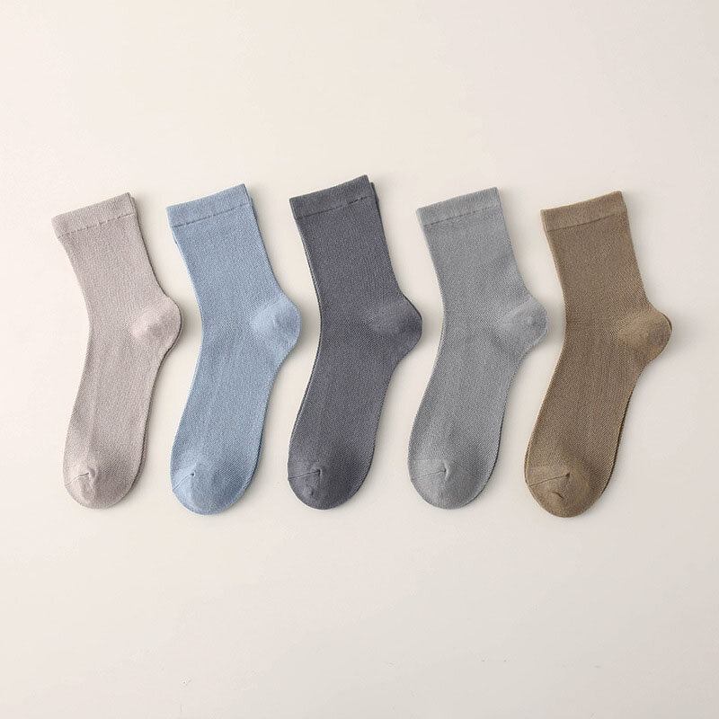 5 Pairs Spring Autumn Pure Cotton Socks Mesh Bbreathable Odor Resistance And Sweat Absorption Thin Black Mid Tube Socks EU 38-44
