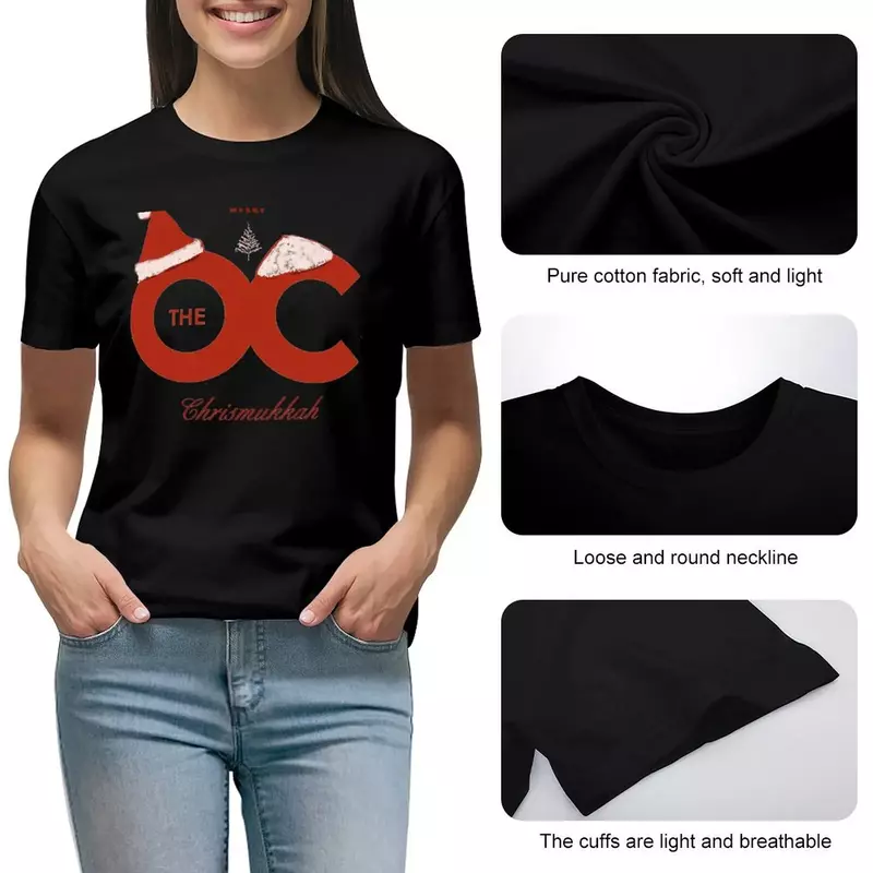 O.C. Camiseta de manga corta para mujer, camisetas de gran tamaño, camisetas bonitas, Merry chrismukkkah