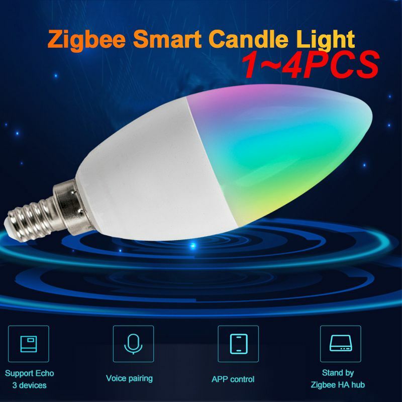 Lâmpada LED inteligente com controle remoto, lâmpada de vela inteligente, RGBCW, compatível com Alexa, Tuya, E14, E12, 5W, 1-4Pcs