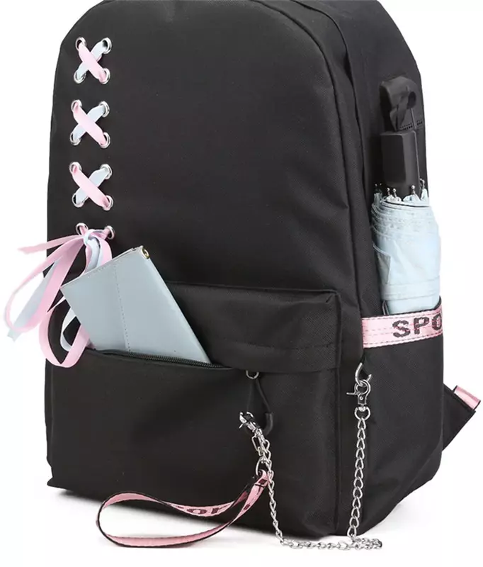 Рюкзак для девочек с Usb-портом для зарядки и мультипликационным принтом