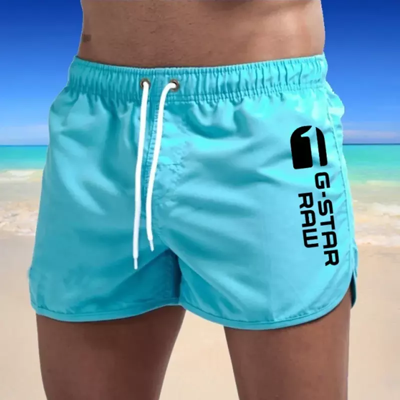Shorts de praia respirável masculino, calção de banho, pranchinha de surf, roupa masculina, calça de verão sexy, 9 cores