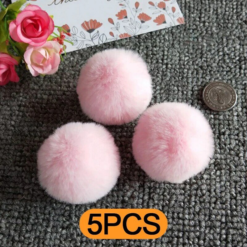 5 Buah Bola Bulu Lembut Lembut Pompom Bulu Imitasi untuk DIY Cincin Gantungan Kunci Sepatu Topi Pom Pom Jahit Kerajinan Aksesori Bahan 4/5Cm