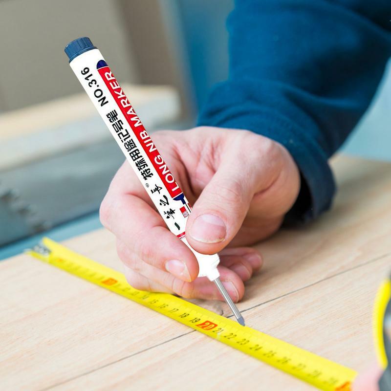 Carpenter Pen Waterproof Long Nib Scriber Quick-Drying Permanent Marker Pens Long Nose Deep Hole Marker For Carpenters Builders