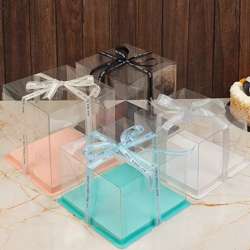 Kotak kemasan plastik kotak kue ulang tahun transparan kustom produk kustom untuk kue