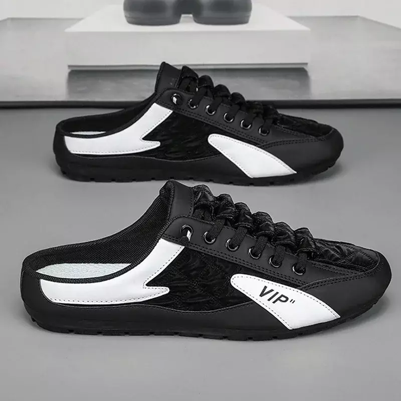 Summer Non-Slip Men Vulcanize Shoes Fashion Half Slippers Mesh Cloth Shoes For Man Driving Shoe Male Comfortable Flat Footwear