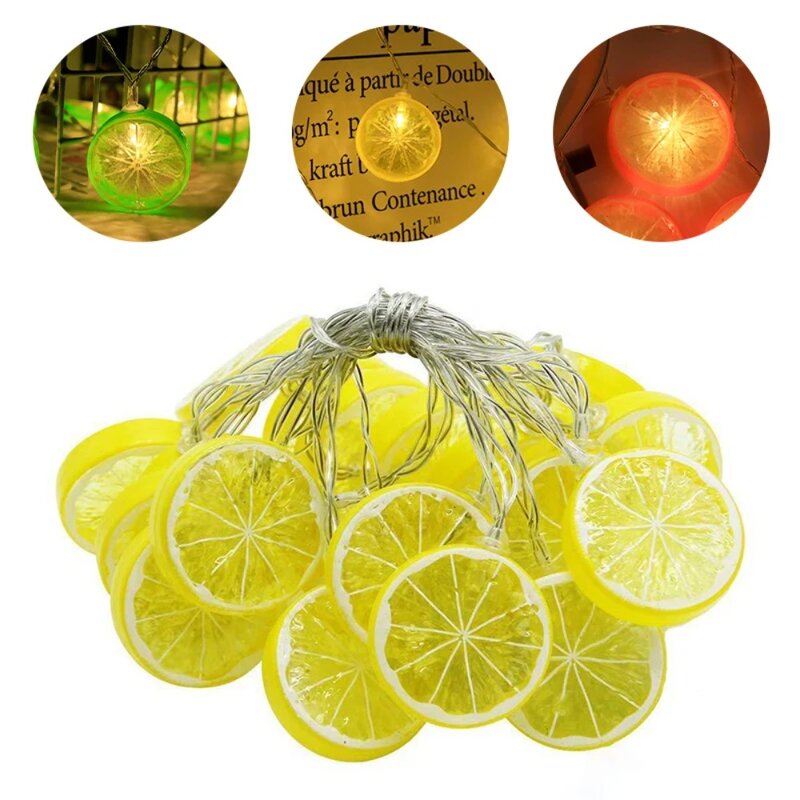 Tira de luces de 2m para decoración de bodas, tira de luces de color naranja, limón, con batería