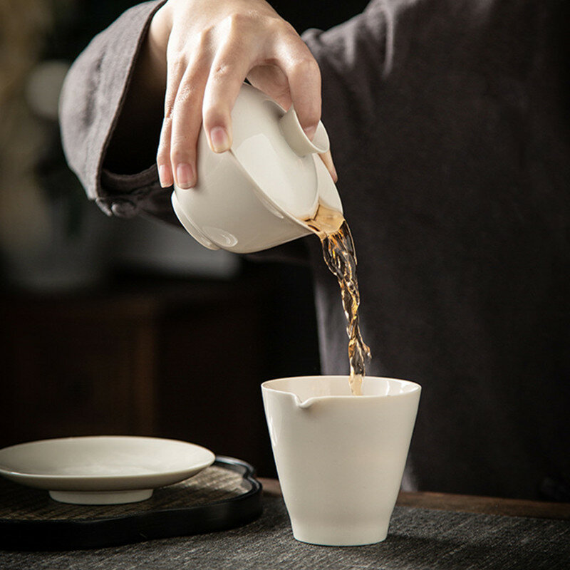 Taza de té de porcelana Gaiwan hecha a mano, cuenco de té chino Retro de Color sólido, accesorios para el hogar