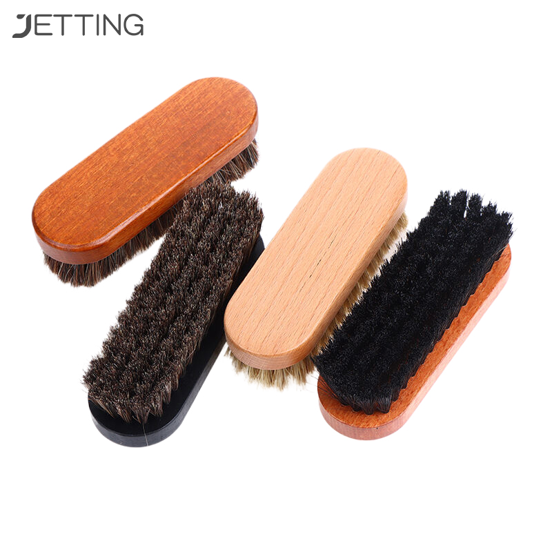 Cepillo de limpieza y pulido de detalles de salpicadero de mango, cepillo de madera de pelo de caballo, cuidado y limpieza de zapatos de cuero, 1 ud.