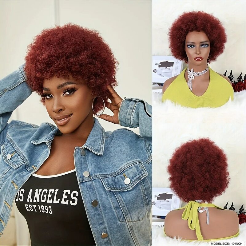 Perruque Bob Lace Wig Remy naturelle crépue bouclée-Afro, cheveux courts et doux, sans colle, densité 180%, pour femmes africaines