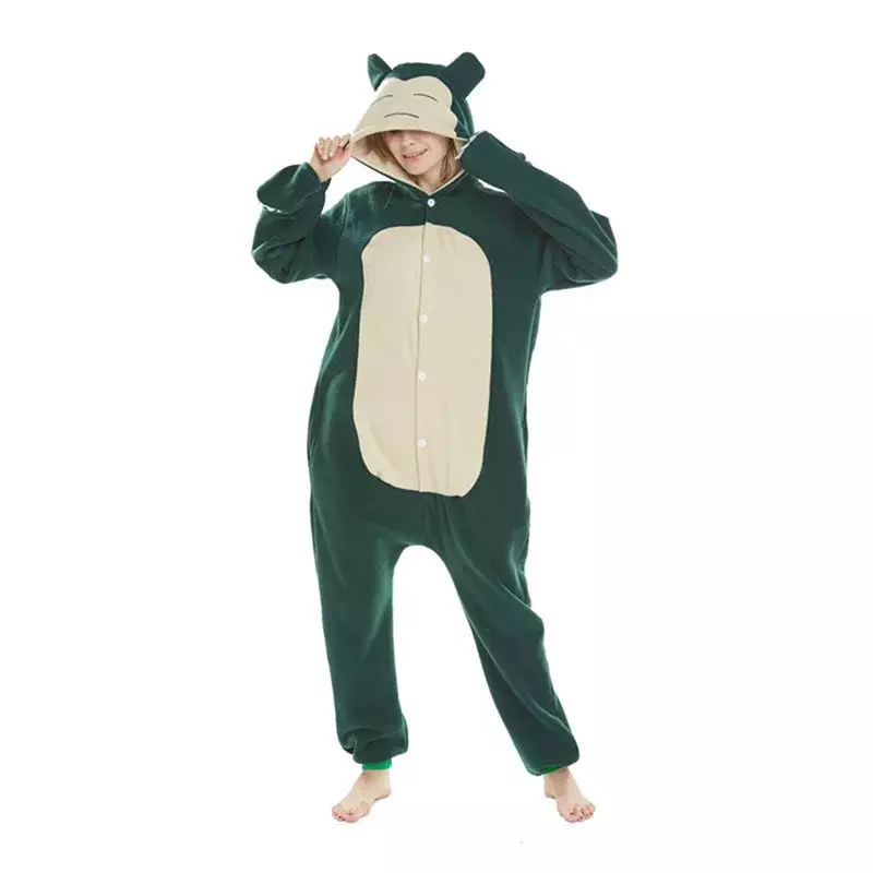 Kigurumis Onesie Cartoon Anime Pajama Animal Bear Party Jumpsuit Women Adult Hooded Fancy Green Long Sleepwear