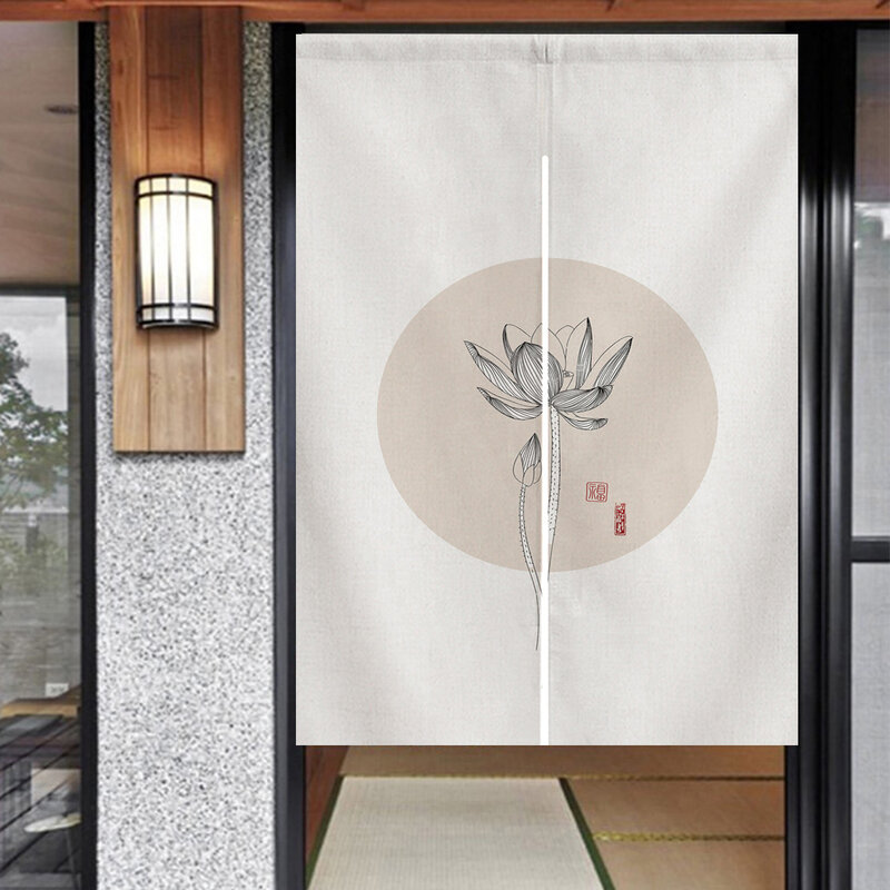 ม่านประตูลายดอกบัวของบ้านม่านประตูสไตล์ญี่ปุ่น Noren ฉากกั้นห้องม่านแขวนสำหรับตกแต่งห้องครัว