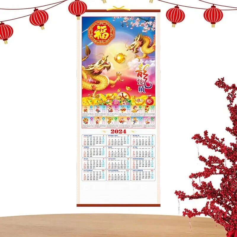 Calendrier mural de l'année du dragon 2024, calendrier créatif, défilement pour décoration murale, calendrier pour l'école, la maison, la planification de rencontres hebdomadaires
